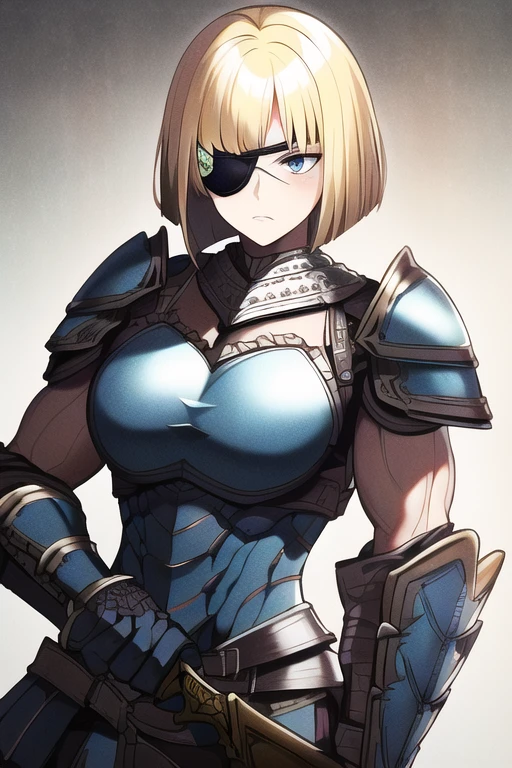 [NovelAI] bob hair sword eyepatch woman angry muscular Masterpiece armor [Illustration]